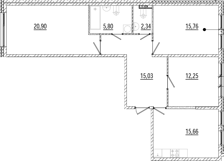 3-комнатная квартира 87.74 м², 4/9 эт., ЖК «Мануфактура James Beck»